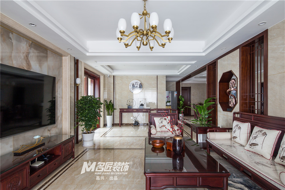 嘉興市嘉業(yè)陽(yáng)光城新中式風(fēng)格三居室裝修案例